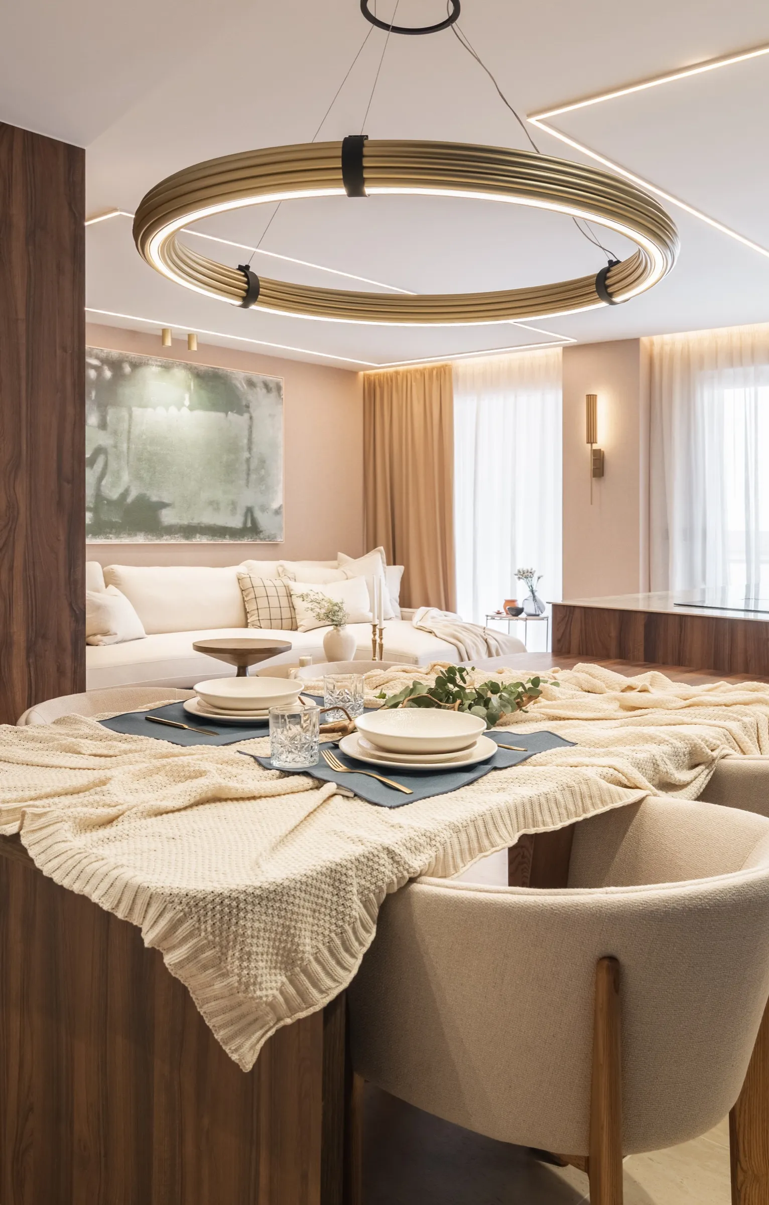 Foto detalle de la mesa de comedor al lado de la isla de la cocina